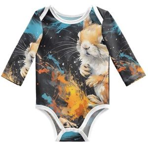 KAAVIYO Baby Aquarel Stijl Eekhoorn Lange Mouwen Unisex Nieuwe Katoenen Bodysuit voor Kinderen 3-24 Maanden Zomer, Patroon, 12 Maanden