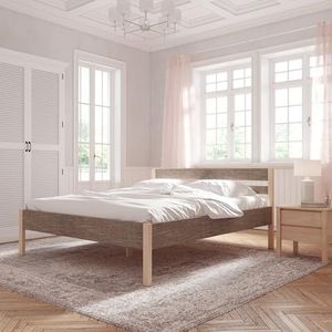 Hansales houten bed 180x200 cm Kaja Scandi Style met oprolframe - met stoffen bekleding - kleur bruin - gemaakt van behandeld FSC® massief berkenhout - kleur bruin
