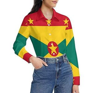 Grenada Vlag damesshirt met lange mouwen en knoopsluiting, casual werkshirts, tops, 3XL