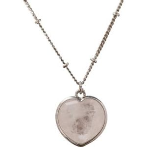 Crystal Heart Pendant Fashion Necklace Silver Chain Stone Choker Jewelry For Women Valentines Gift (Color : White Quartz)
