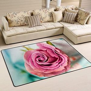 Vloerkleed 100 x 150 cm, roze roos bloem woonkamer tapijt wasbaar vloertapijt pluche kantoormatten, voor slaapkamer, zwembad
