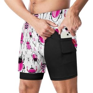 Roze kevers en mieren grappige zwembroek met compressie voering en zak voor mannen board zwemmen sport shorts