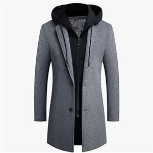 Heren jas casual warme afneembare hoed winterjas heren jassen middellange jas overjas enkele rij knopen (kleur: 2, maat: XL.)