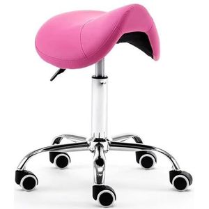 FXLUHAY Zadelstoel voor tandartspraktijken, ergonomische zadelkruk, draaibare, verstelbare rolstoel met wielen, salonstoel van PU-leer voor tatoeage/beauty/wimper/massage (rozenrood)
