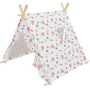 ECD Germany Tipi Speeltent Voor Kinderen Met 2 Deuren En Een Raam, 108x105x117cm, Wit Met Kleurrijke Motieven, Binnen/buiten, Tipi Kindertent Indianententent Kinderkamer Speelhuis Voor Meisjes/jongens