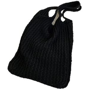 Stro Tas Gebreide Schouder Boodschappentas Voor Vrouwen Vintage Katoenen Doek Meisjes Tote Shopper Tas Grote Vrouwelijke Handtas Gehaakte Tas Stro Zakken Voor Vrouwen, Zwart, Eén maat