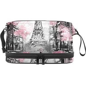 Grote capaciteit reizen cosmetische tas, Parijs Eiffeltoren Valentines Lover, make-up tas, waterdichte make-up tas organisator, Meerkleurig, 27x15x14 cm/10.6x5.9x5.5 in