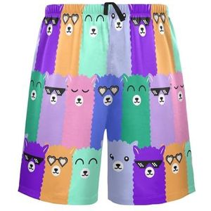 LI ZHI XIN Herenpyjamabroek, korte pyjamabroek, zomer casual shorts, elastische taille met trekkoord, rechte buis losse pasvorm met 2 zakken, S-XXL dierenalpacapatroon, Meerkleurig, S
