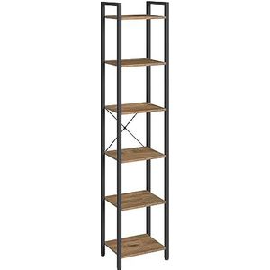 VASAGLE Plank, boekenkast, staand rek, dvd-rek, met 6 niveaus, kantoorplank, open planken, voor kantoor, woonkamer, slaapkamer, keuken, 30 x 40 x 187,5 cm, donkerwalnoot-zwart LLS101B48