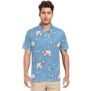 LI ZHI XIN Heren poloshirt met korte mouwen, werkshirt, zomertop, klassieke kraag, sweatshirt met 2 knopen, voor golf, tennis, outdoor, sport, ijsbeer, vogelpatroon, Meerkleurig, S