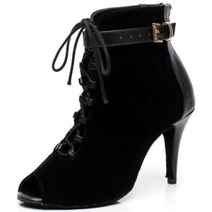 MINITOO Latijnse dansschoenen voor dames met vetersluiting, Qj6179 Zwart 8 5cm Hak, 39 EU