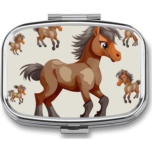 Leuke Paard Pillendoos 2 Compartiment Geneeskunde Organizer Draagbare Pil Container Vierkante Pillenhouder voor Pocket Reizen Pil Case voor Portemonnee