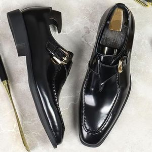 Heren Slip On Lederen Schoenen, School Uniform Schoen Formele Derby Loafers voor Business Office Bruiloft, Zwart, 42 EU