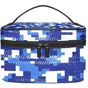Camouflage blauwe make-up organizer tas, reismake-up tas organizer case draagbare cosmetische tas voor vrouwen en meisjes toiletartikelen, Meerkleurig, 22.5x15x13.8cm/8.9x5.9x5.4in