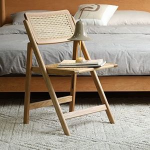LIMHOME Klapstoel met natuurlijk rotan zitvlak en 360° draaibare rugleuning van FSC® eikenhout | houtkleur