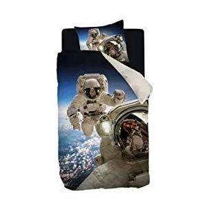 Snoozing Astronaut - Flanel - Dekbedovertrek - Eenpersoons - 140x200/220 cm + 1 kussensloop 60x70 cm - Multi kleur