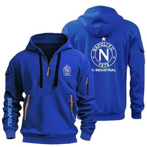 AHYAOFA SS.C Na.Poli sweatshirt met capuchon en halve ritssluiting voor heren voor training en hardlopen, sportsweatshirt met capuchon en zakken, Blauw-2, 38-40 Alto