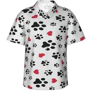 EdsfFehs Hawaïaans shirt met voetprint voor heren, liefdeskat, poot, hart, licht, ademend, korte mouwen met voorzak (S-3 x l), Zwart, S