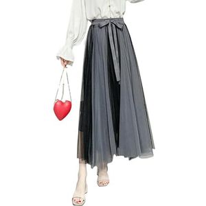 XYNM long skirts High Waist Slim A-line Mesh Skirt Ladies Fashionable Bow Decorated Leisure And Comfortable Four Seasons Wear Skirt-dark Grey-one Size