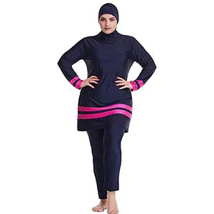 WOWDECOR Moslim badpakken voor dames, grote maten, volledig bedekkende burkini met afneembare hijab, marineblauw, 3XL