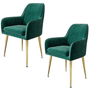 GEIRONV Eetkamerstoelen Set van 2, fluwelen zitting en rugleuningen met metalen poten lounge stoel for woonkamer slaapkamer keuken stoelen Eetstoelen (Color : Green)