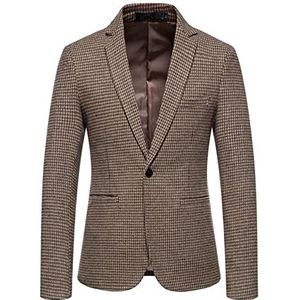 Heren geruite blazer met é�én rij knopen, zakelijk slim-fit tweed colbert voor heren, geruite revers, geruite pakken voor heren