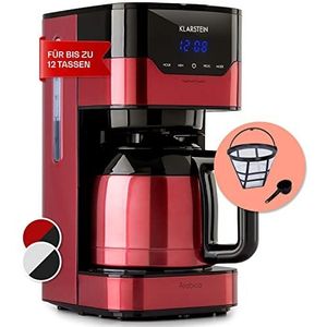 Klarstein Arabica koffiemachine met filter - filterkoffiemachine, 800 watt, EasyTouch Control, 1,2 l, tot 12 kopjes, inclusief permanent filter, rood/zwart
