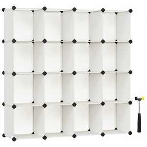 SONGMICS Modulair schoenenrek, 16 kubussen, kledingkast, huisdierhek, slaapkamer, cabine, entreekast, 31 x 123 x 123 cm, crèmewit LPC442M01