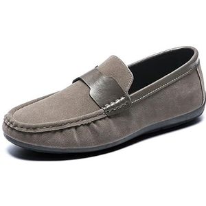 Heren loafers schoen ronde neus nubuck lederen rijschoenen comfortabele lichtgewicht platte hak casual instappers (Color : Brown, Size : 41 EU)