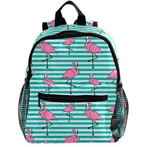 Roze Flamingo Patroon Blauwe Strepen Leuke Mode Mini Rugzak Pack Bag, Meerkleurig, 25.4x10x30 CM/10x4x12 in, Rugzak Rugzakken