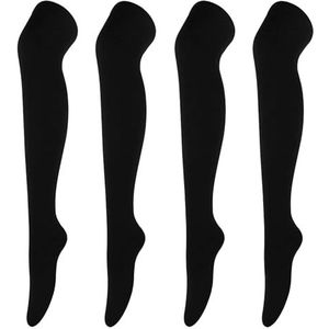 MEMOFYND 2 paar damessokken van katoen boven de knie, thermisch en hoog (zwart)