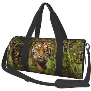 SYLALE Tiger In The Jungle Print Reistas Waterdichte Weekender Bag Carry On Tote Tassen Voor Vrouwen En Mannen, Zwart, Eén maat