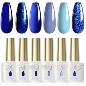 ROSALIND UV Nagellak Blauw,6 Kleuren unkelblauw Glitter Marine Hemelsblauw Oceaan Kobaltblauw Sparkle Diamonds Zomer Lente Gel Nagels, Soak Off UV LED Gel Polish Nagellak