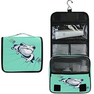 Cyaan Kikker Opknoping Opvouwbare Toilettas Cosmetische Make-up Tas Reizen Kit Organizer Opbergzakken Case voor Vrouwen Meisjes Badkamer