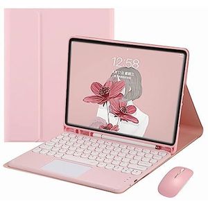 CLALOC Toetsenbordhoes met Touchpad voor Samsung Galaxy Tab S9/S8/S7 S7+/S8+/S9+ S8U/S9Ultra, Ultra Dunne Afneembare Toetsenbord Lederen Folio Smart Cover, met muis,Roze,S7 FE 12.4