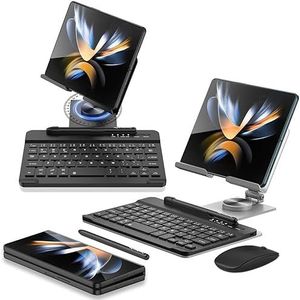 voor Samsung Galaxy Z Fold 5 4 3 Stand en toetsenbordmuis, draagbaar afneembaar Bluetooth-toetsenbord, opvouwbare verstelbare tablet-standaardhouder voor bureau, met draadloze muis en pen (zwarte standaardset)