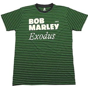 Bob Marley T-shirt Exodus Logo Gestreept Officieel Unisex Zwart & Groen, Groen, XL