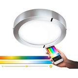 EGLO Connect LED plafondlamp Fueva-C, Smart Home plafondlamp, materiaal: gegoten metaal, kunststof, kleur: chroom, Ø: 30 cm, dimbaar, wittinten en RGB kleuren instelbaar, IP44