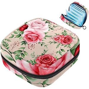 MUOOUM Opbergtas voor maandverband, aquarel bloemen roos patroon menstruatiecup zakje, draagbare maandverband opbergzakken vrouwelijke menstruatie eerste menstruatie tas voor tienermeisjes vrouwen