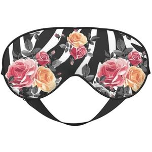 WSHFFILO Rozen Bloem Bloemen Zebra Strepen Gedrukt Dubbelzijdig Zacht Verduisterend Oogmasker Slaap Aid Oogmasker Reizen Oogmasker