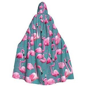 Unisex Hooded Halloween Kerstfeest Cosplay Kostuums Gewaad Mantel Cape Vakantie Goederen Een Zwerm Flamingo's Prints