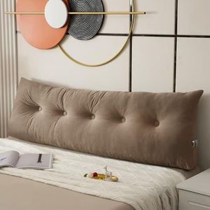 GeRRiT Rugleuningskussen voor op bed, twin-/kingsize/queensize, wigkussen voor zitten in het hoofdeinde van bed, kussen met zijzakken, rugsteun, lang kussen (bruin, 200 x 40 x 12 cm)