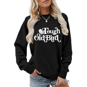 MLZHAN Stoere Oude Vogel Brief Print Vrouwen Sweatshirt Mode Casual Shirt Lange Mouw Shirt Truien Harajuku Losse Tops, Zwart, S