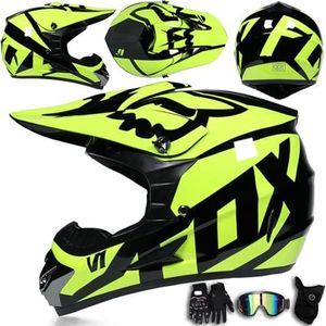 Jeugd Mannen Vrouwen Full Face Motocross Helm Downhill Mountain Bike Motorfiets Cross Helmen, DOT Certificering, met Bril Handschoenen Gezichtsscherm,Color G-M(54~55cm)