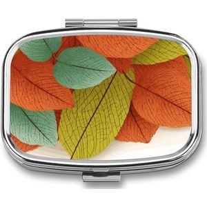 Pillendoosje met bladeren bedrukte rechthoek medicijndoos met 2 compartimenten voor zakportemonnee en reizen