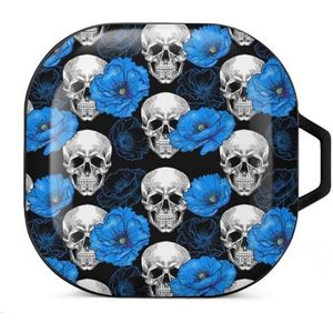 Schedel en blauwe klaprozen oordopjes hoesje compatibel met Samsung hard shell beschermhoes zwart stijl