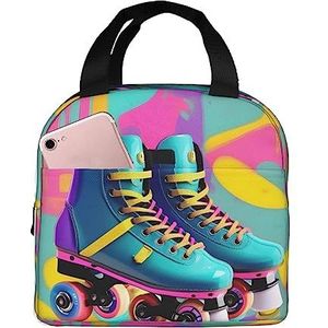 SUHNGE Retro kleurrijke rolschaatsen, print, licht, duurzaam, warm houden, geïsoleerde lunchbox voor dames en heren, draagtas voor kantoorwerk