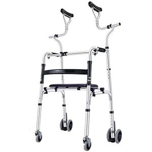 Lichtgewicht Easy Folding Rollator Walker met Seat & Axillaire Ondersteuning & Wielen, verstelbare hoogte loophulp voor lange mensen met been- of voetletsel (maat: 4 wielen)