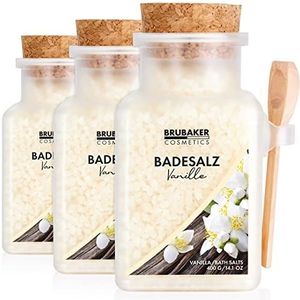BRUBAKER Badzout 3x 400 g - Vanillegeur - Badtoevoeging met natuurlijke extracten - Wellnessbad voor ontspanning, recreatie en lichaamsverzorging