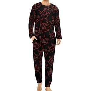 ASL I Love You gebarentaal pyjama voor heren, loungewear met lange mouwen, bovendeel en onderbroek, 2-delig nachtkleding